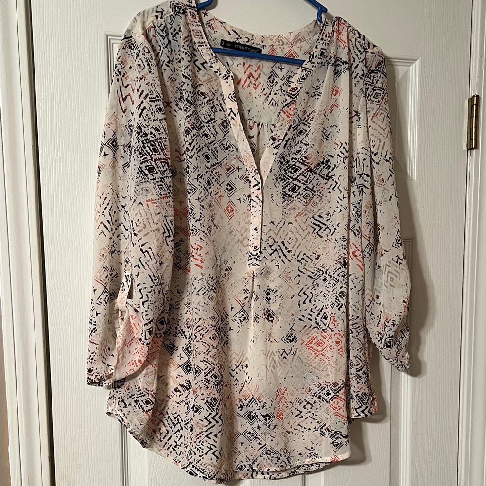 Maurices Cream and Black Patterned Blouse